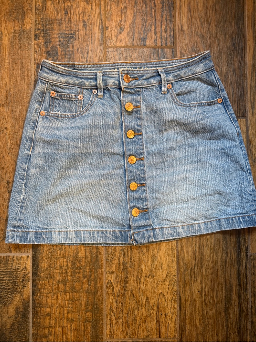 American Eagle Outfitters Light Blue Denim Button-Front Mini Skirt